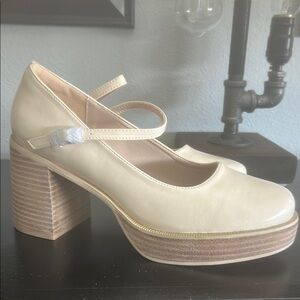 Cream and Tan Platform Mary Jane Shoes